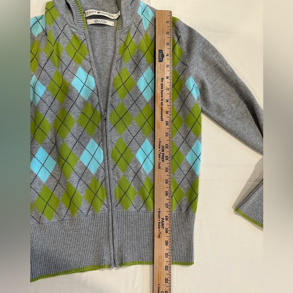 Tommy Hilfiger Argyle Print Hooded Full Zip Women’s Sweater Size M - Picture 7 of 8
